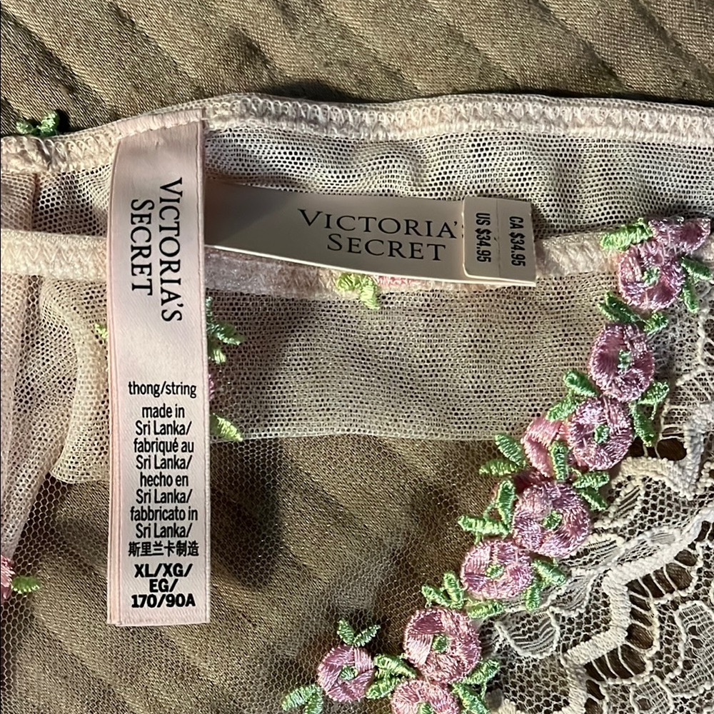 NWT Victoria’s Secret Elegant pink embroidered Lace Floral thong xl - Picture 3 of 8